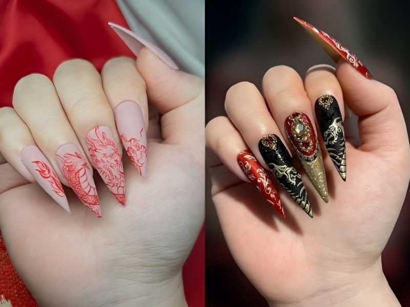 mẫu nail hoạ tiết con rồng