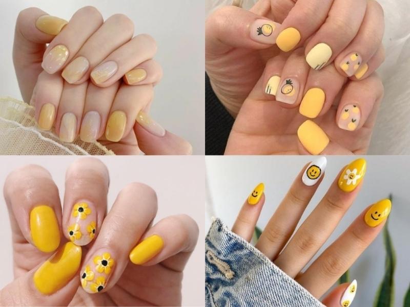 Mẫu nail màu vàng có hoạ tiết mini