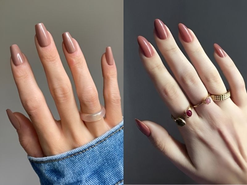 Nail trơn màu nude đơn giản cho móng dài (Nguồn: medium.com, tattooedmartha.com)