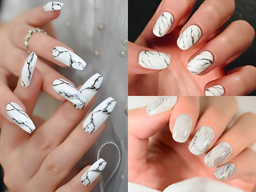 Nail vân đá trắng có vân đen