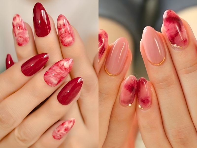 những Mẫu nail vân đá đỏ 