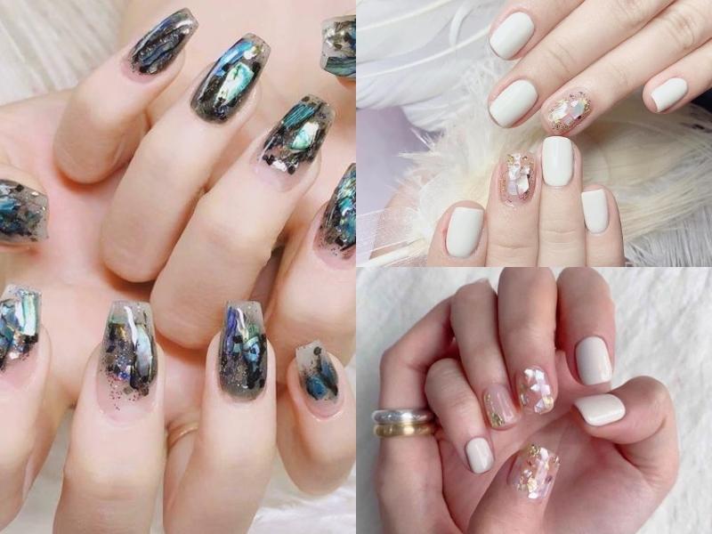 Nail xà cừ trắng xanh