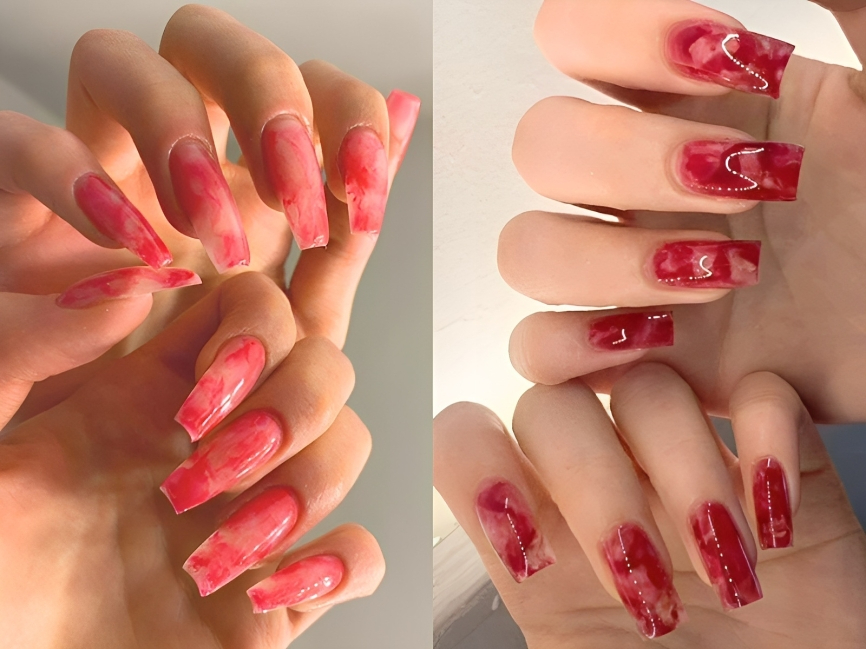 Mẫu nail loang vân đá màu hồng