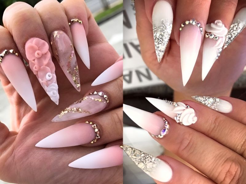 Mẫu nail đắp bột đính đá 3d cầu kỳ