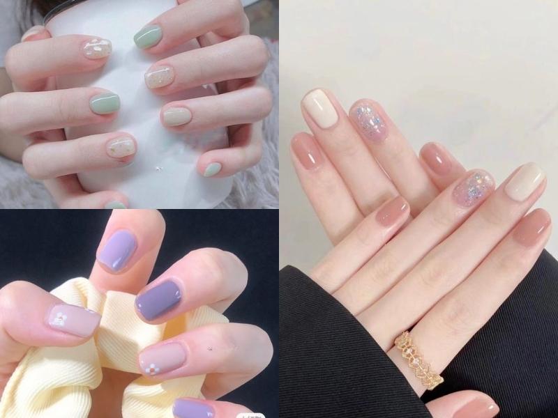 mẫu nail học sinh sơn nhiều màu