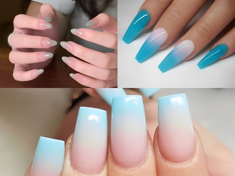 Mẫu nail tay xanh ngọc ombre