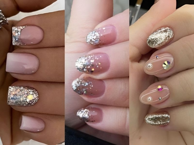 Những mẫu nail kim tuyến cho dáng móng ngắn