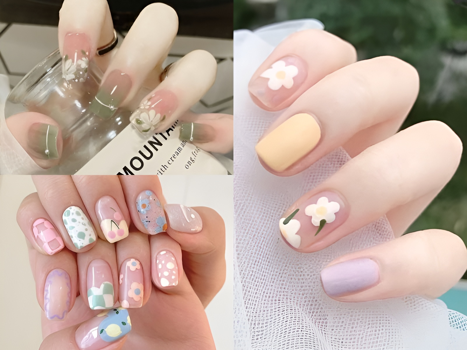 Mẫu nail vuông đẹp vẽ hoa (Nguồn: 𝐅𝐞𝐫𝐝𝐢 - Pinterest)