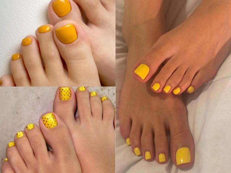 Màu móng chân vàng cho da ngăm
