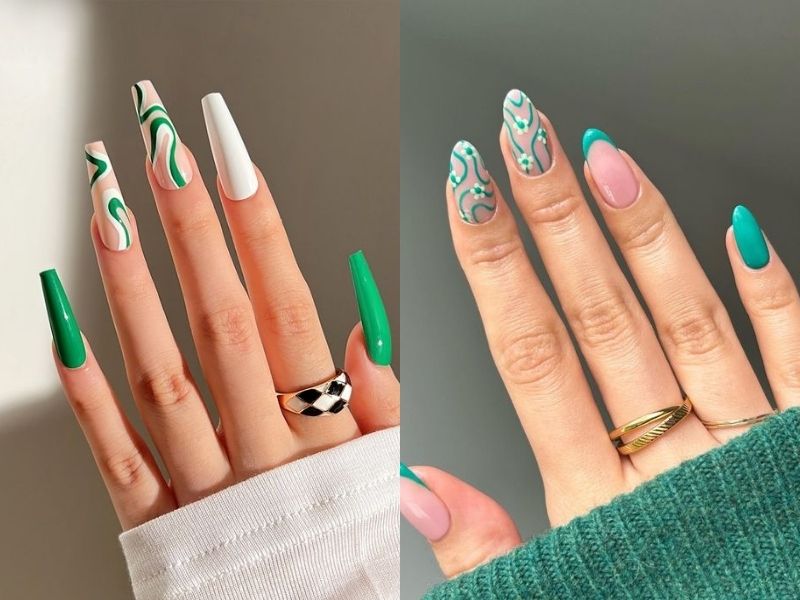 mẫu nail xanh lá