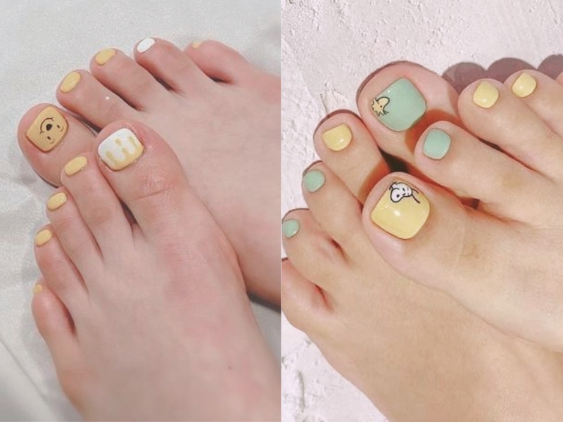 mẫu nail chân đơn giản màu vàng