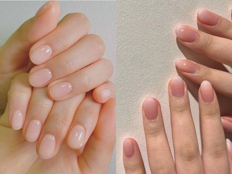 nail màu hồng trắng trơn