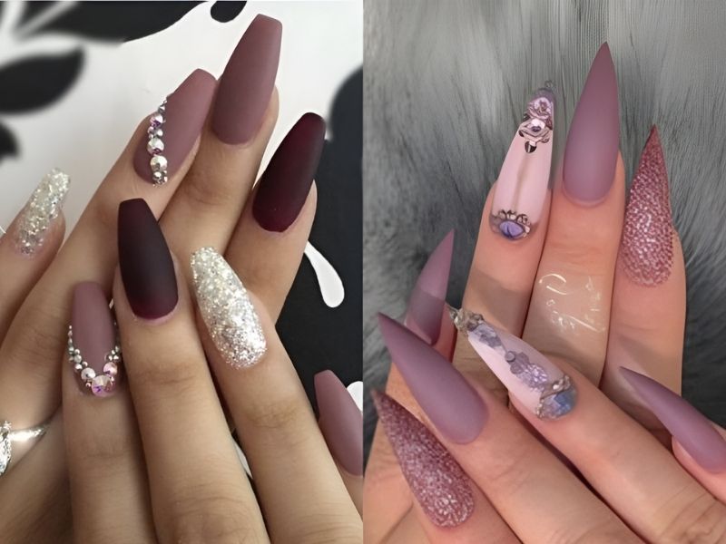 Nail gắn đá cùng nhiều sắc độ tím