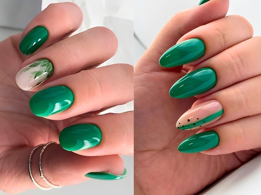 Mẫu nail xinh màu xanh lá