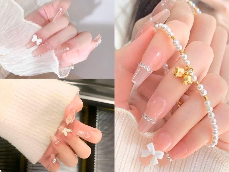 Nail đính nơ thanh lịch và xinh đẹp. (Nguồn: Dilys - Pinterest)