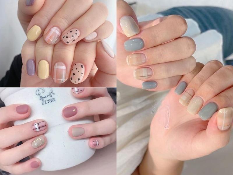 mẫu nail kẻ sọc kết hợp nhiều màu