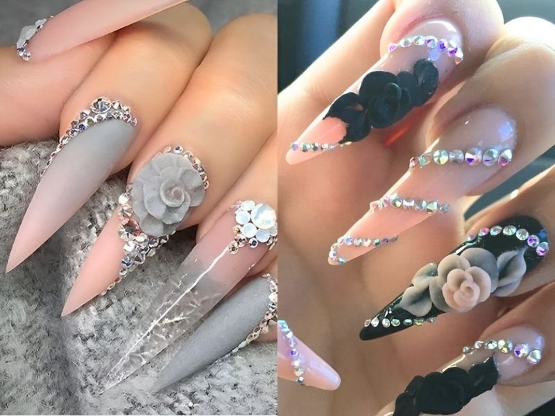 Nail đính đá kết hợp đắp bột 3D 