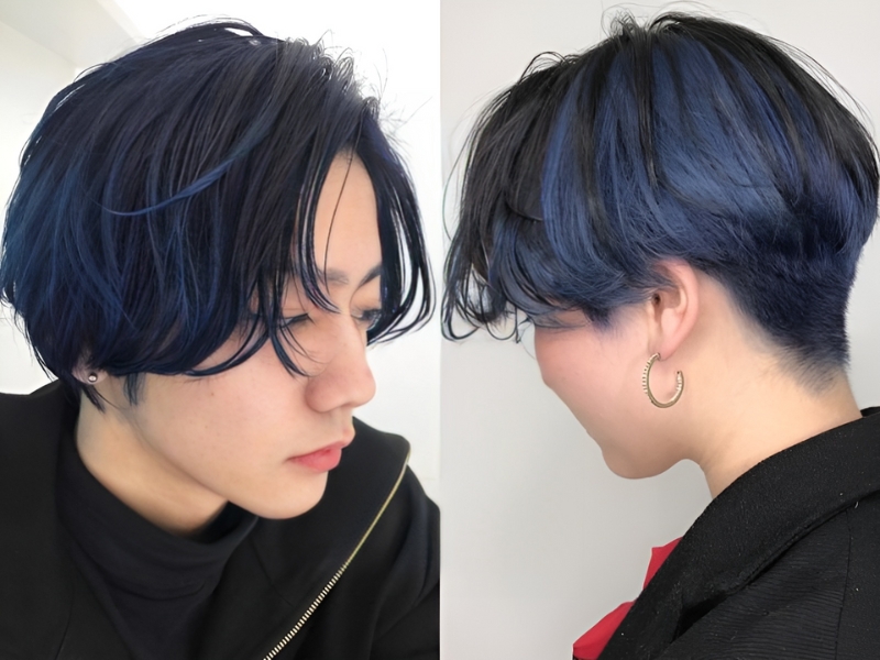2 mẫu nam tóc than chì highlight xanh dương