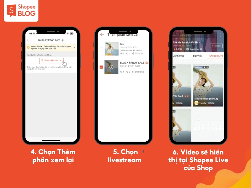 Cách xem lại video và live Shopee bằng video có sẵn