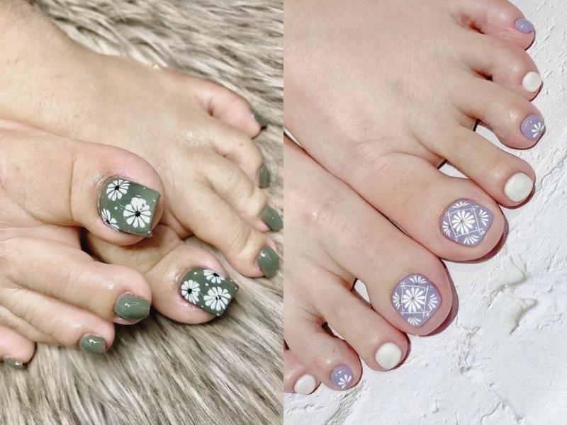 nail chân vẽ hoa nhỏ nhiều cánh