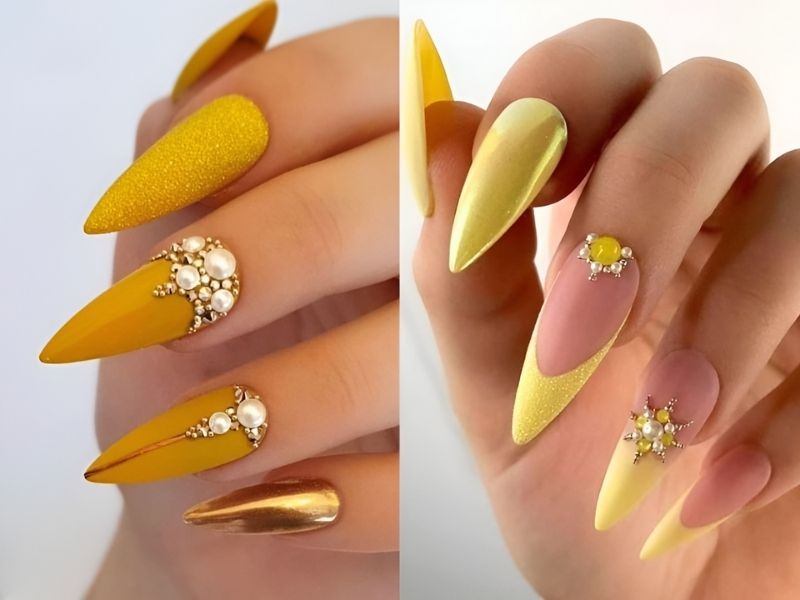 Những mẫu nail đẹp cho móng dài màu vàng (Nguồn: go.hotmart.com)