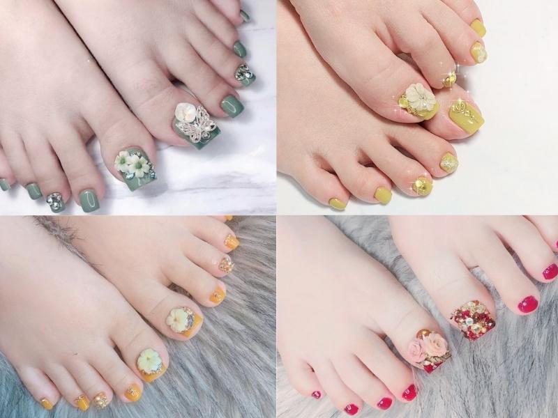 bộ nail chân đính charm hoa nổi