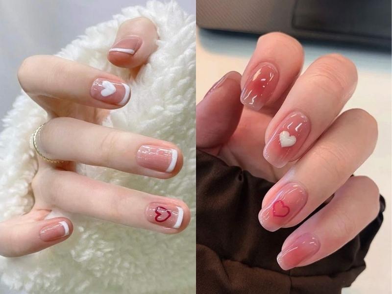 Nail hồng họa tiết trái tim 