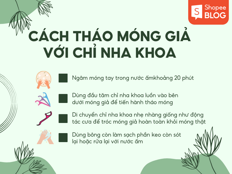 Cách gỡ móng giả bằng chỉ nha khoa