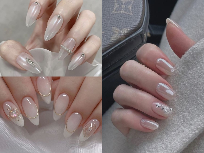 mẫu nail tráng gương ngọc trai