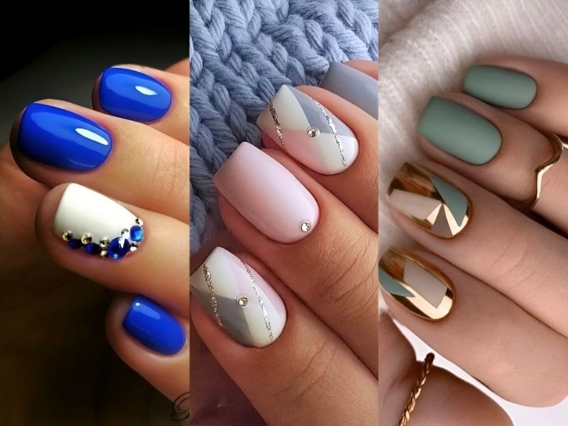 mẫu nail móng ngắn đính đá