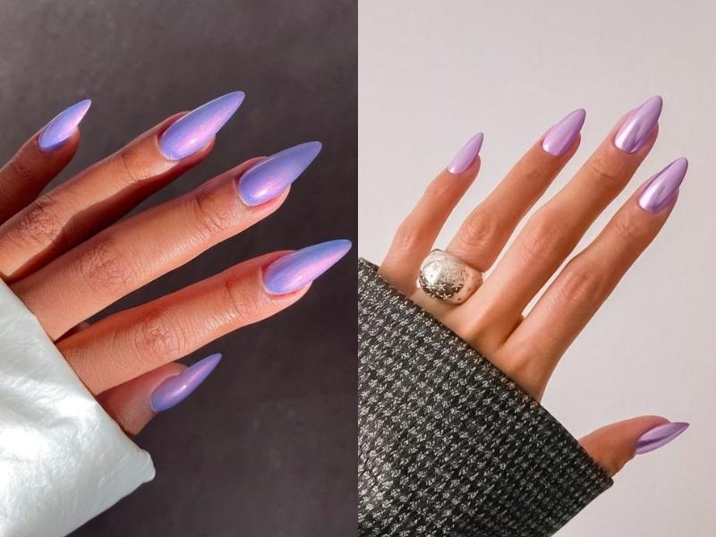 Mẫu nail màu tím tráng gương