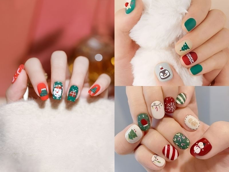 Những mẫu nail đẹp với màu sắc đặc trưng của dịp lễ hội cuối năm (Nguồn: voh.com.vn, newyearlight.com, cookie_pu)