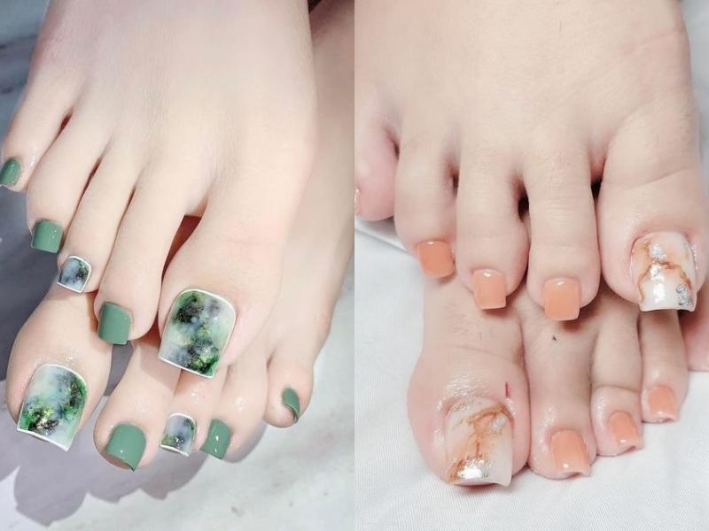 bộ nail chân họa tiết vân đá sáng