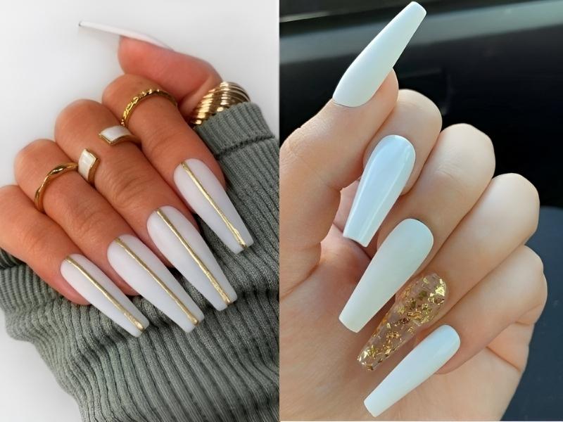 Mẫu nail màu trắng móng vuông dài