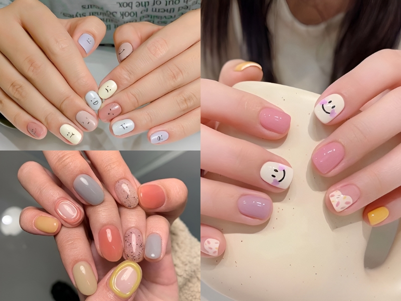 Nail ngắn xen kẽ màu dễ thương. (Nguồn: hattie?- Pinterest)