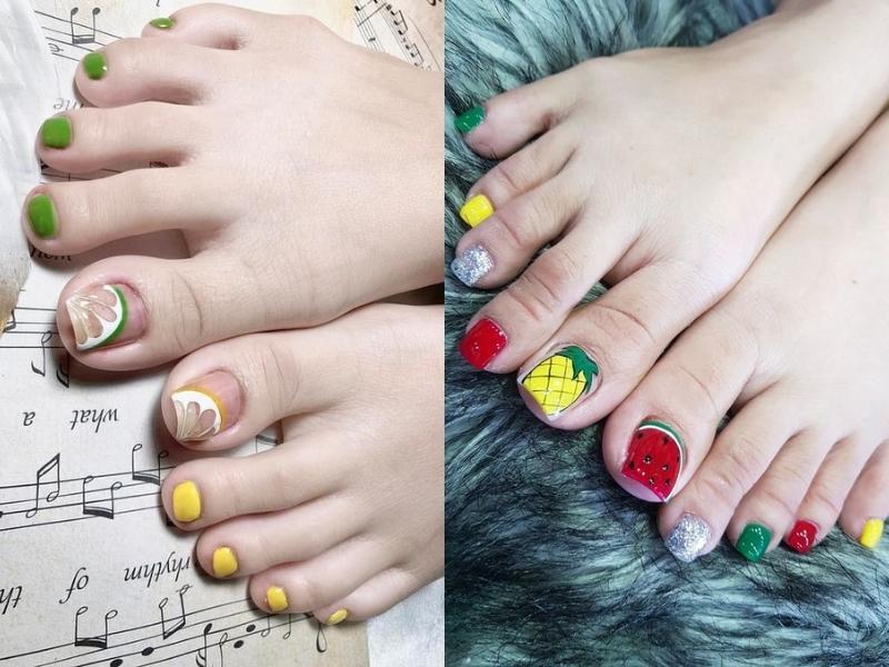 bộ nail chân vẽ trái cây