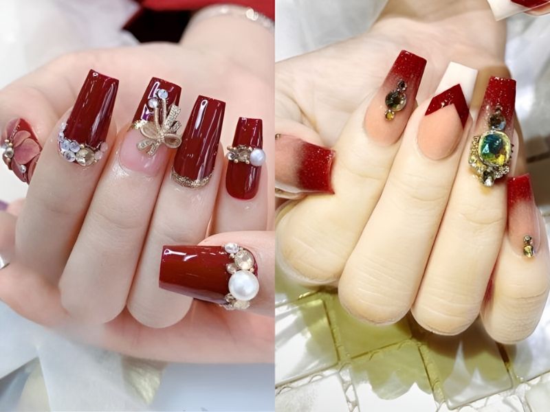 mẫu nail đính đá đính charm