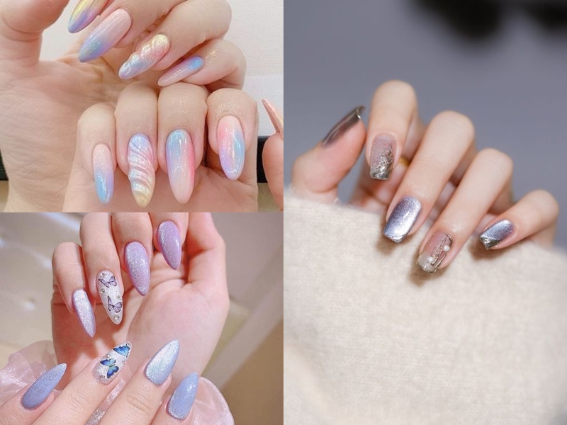 mẫu nail tráng gương nhiều màu sắc kim tuyến