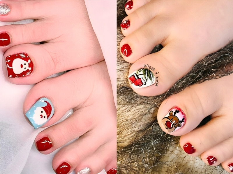 những mẫu Nail đỏ rượu phong cách giáng sinh