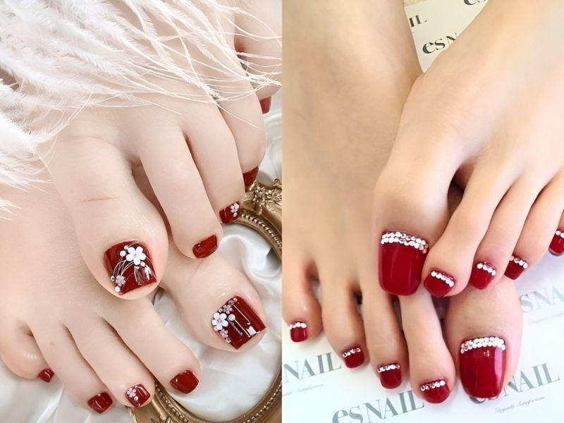 Nail đỏ đính đá