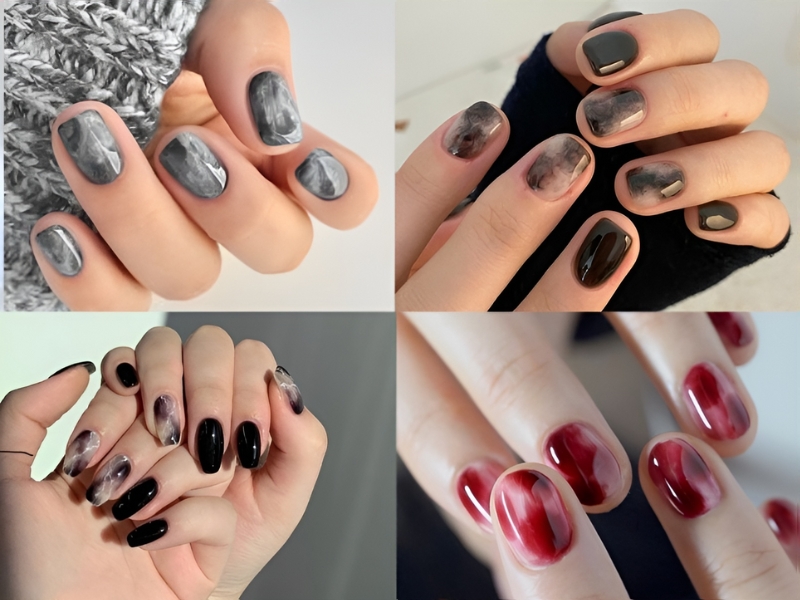 Mẫu nail sơn thạch đơn giản vân đá