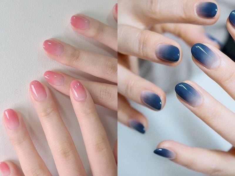 Nail ombre hồng xanh