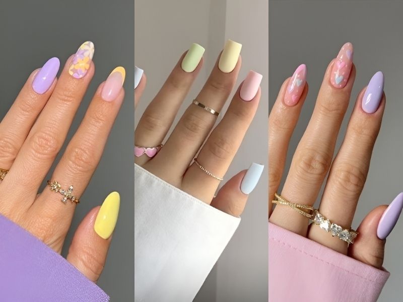 mẫu nail màu pastel vẽ hoa