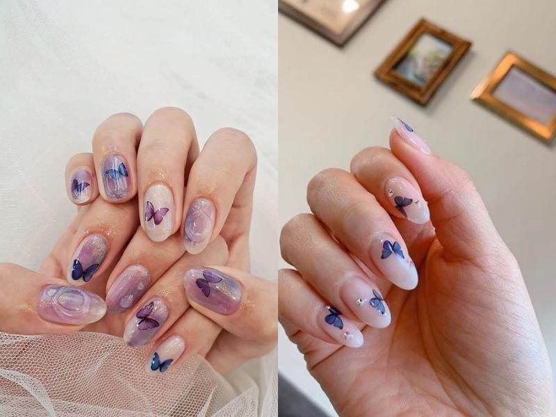 nail hàn quốc họa tiết bướm đính đá