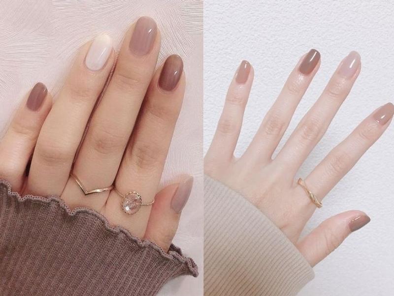 Nail trơn phối nhiều màu nude 