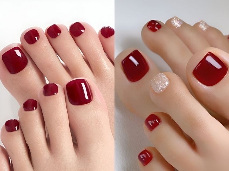 Những mẫu nail màu đỏ trơn cho chân