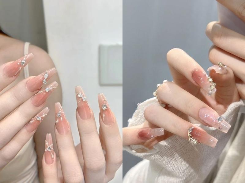 Nail đính đá Hàn Quốc màu hồng