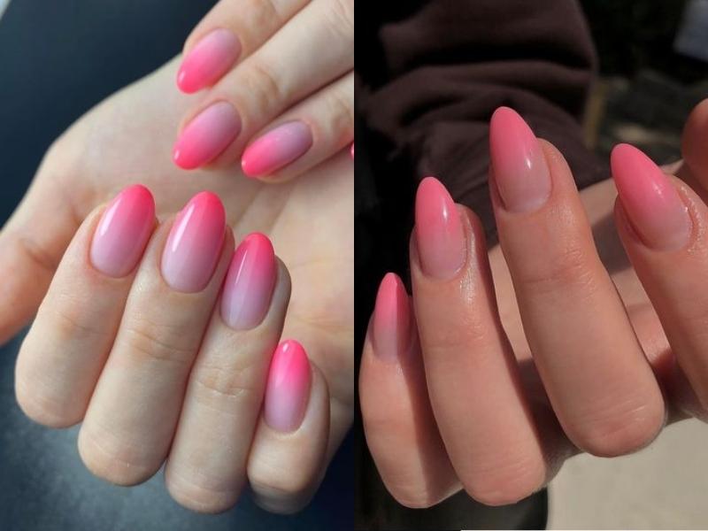 Nail ombre hồng nhẹ đếb hồng cánh sen 