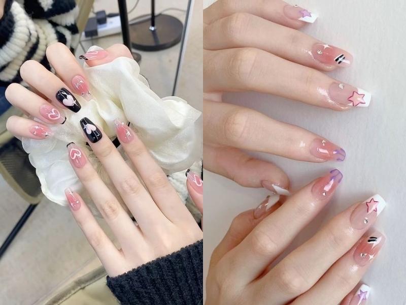 Nail hồng vẽ họa tiết nổi