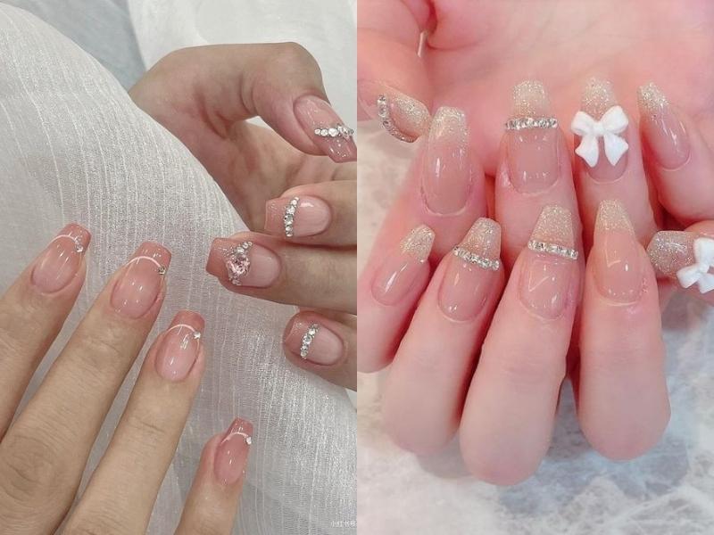 Nail hồng thạch đính đá 